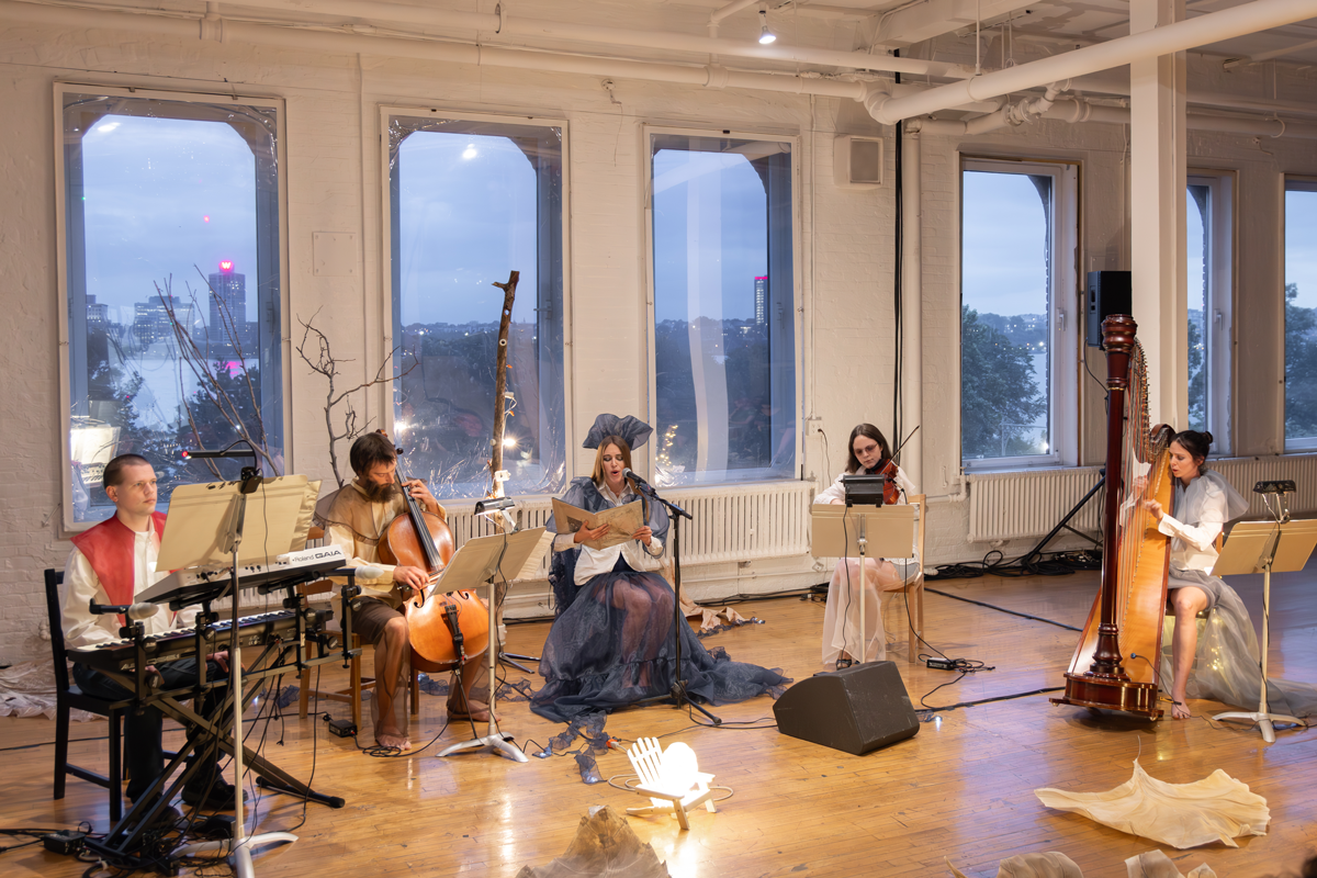 Esther Sibiude playing Harp with Ensemble at The Kitchen NYC